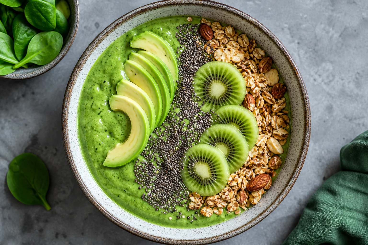 Zelený smoothie bowl s avokádem a chia
