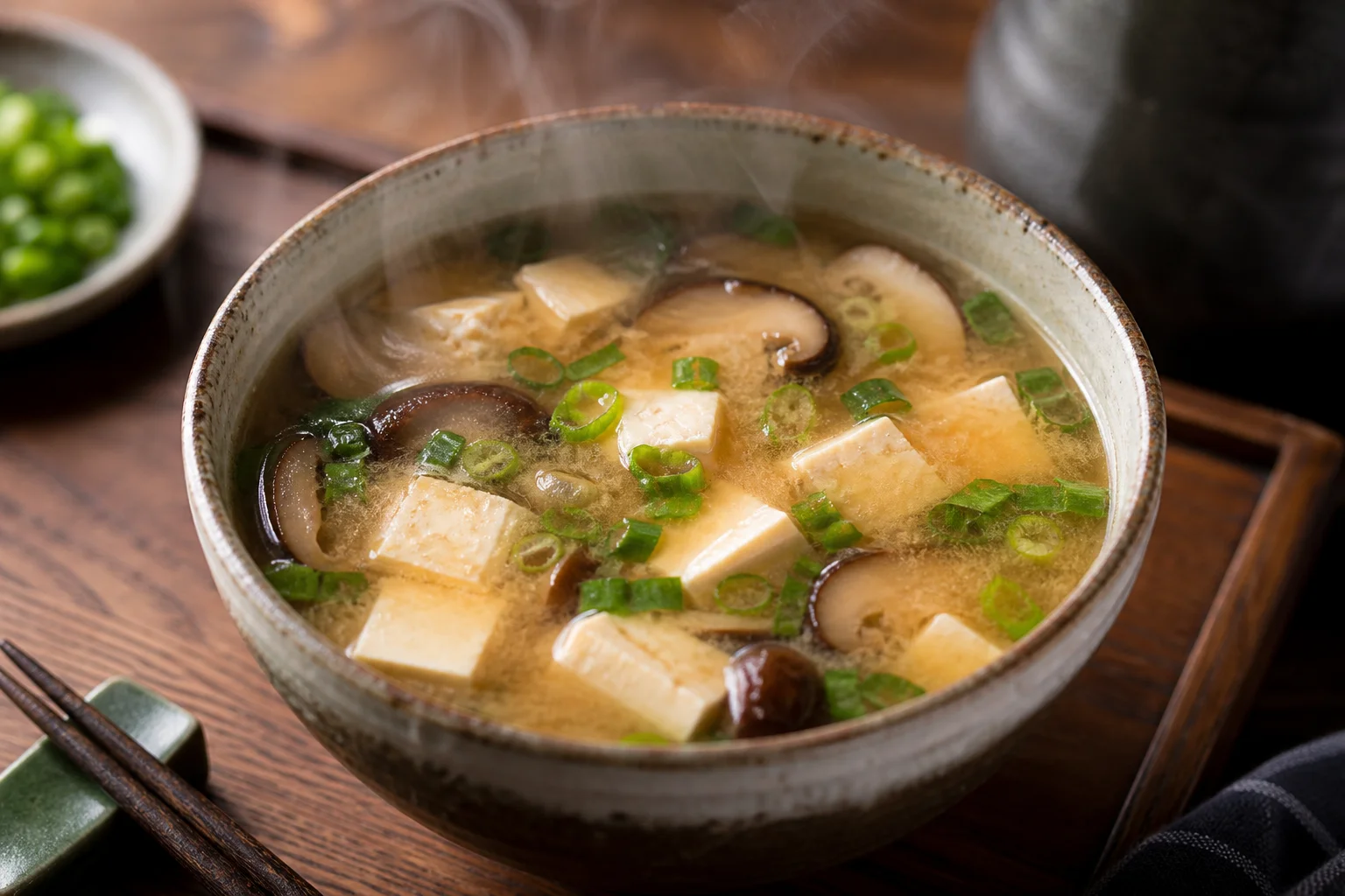 Miso polévka s tofu a houbami shiitake