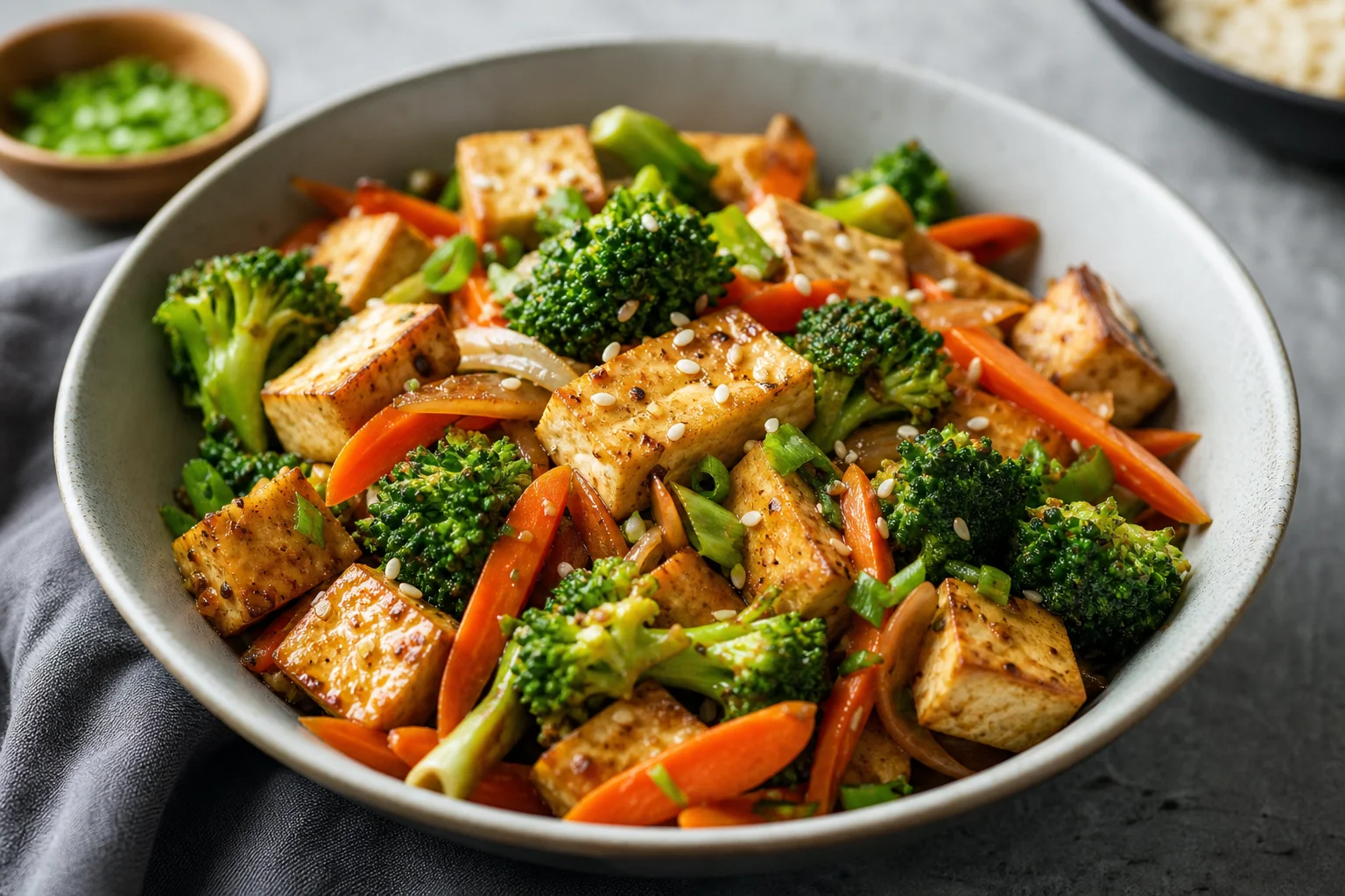 Tofu stir-fry s brokolicí a sezamem