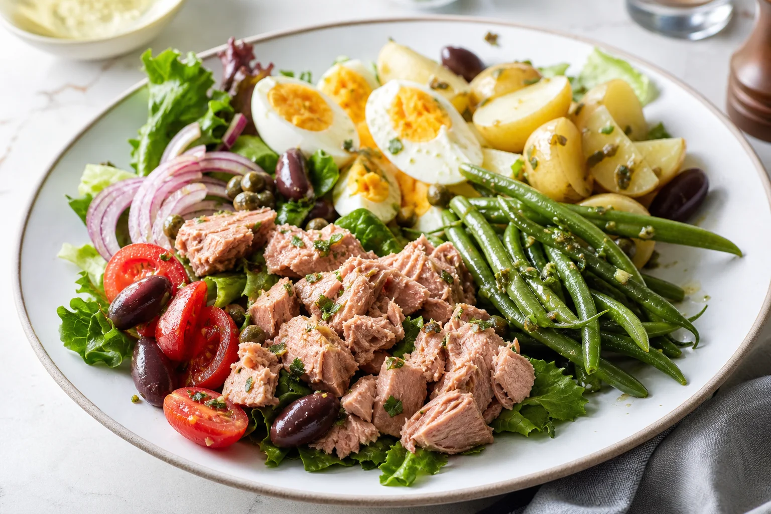 Salát Niçoise s tuňákem a olivami